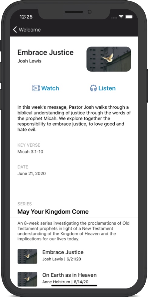 Sermons feature screenshot